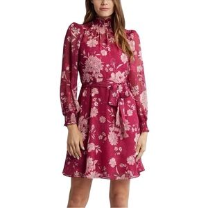 Eliza J Floral Long Sleeve Mock Neck Dress Floral Red Dress NWT 8